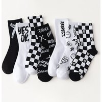 7 Pairs of Fashionable Black and White Checkerboard Pattern Men's Socks Harajuku Retro Soft and Comfortable Outdoor Couple Socks
