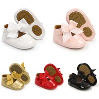 Meckior Baby Shoes Bowknot Rubber Sole Anti-slip PU Ballet Slippers Baby Girl Dress Shoes First Walker Toddler Crib Shoes