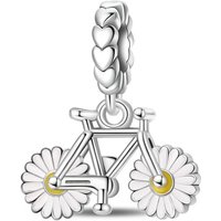 AliExpress NONE New 925 Sterling Silver Daisy Bicycle Charms Pendant Fit Original Bracelet DIY Women Travel Jewelry
