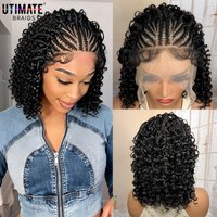 Perruque synthétique tressée africaine de 16 pouces avec dentelle frontale 13x4, perruque courte tressée style cornrow pour femmes noires