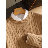 100% Pure Cashmere Sweater Men's Twist Thickened Round Neck Long Sleeve Pullover Long Sleeve Knitted Sweater
