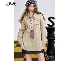ELFSACK 2025 Winter New Arrivals Casual Loose Letter Embroidered Solid Colour Shirt For Woman
