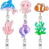 Protection Marine Life Easy Pull Buckle Id Badge Holder Dolphin Jellyfish Coral Elastic Acrylic Retractable Badge Reel Clip
