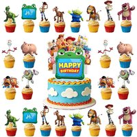 Toy Story Birthday Cake Topper Set, Cartoon Toy Story Theme Cake Picks for Birthday Party Cake Decorations Supplies Toy story