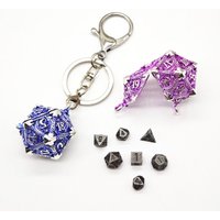 1 Set 20-sided Hollow Metal Dice Keychain DND TRPG Hollow Metal Dice Keyring Mini Exquisite Polyhedral Dice Keychain