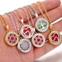 New Tree of Life Flower Aromatherapy Necklace Golden Rose Color Open Locket Scent Aroma Perfume Essential Oil Diffuser Necklace