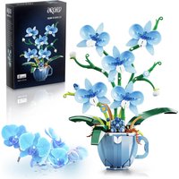 Orchid Building Blocks, Blue Color Orchid Assembly Kit, Perfect for home decor and as a gift 567Pcs