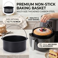 6/7/8 Inch Metal Cake Mold Round Air Fryer Pot Baking Mould With Handle Non-stick Cake Pizza Baking Tray Kitchen Bakeware Tools