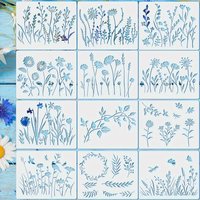 12 Flower Stencils for Painting, Reusable Craft Stencils, Furniture DIY Art Painting Stencils, Wood Floor Wall Wildflower Stencils, Painting Stencils, Flower Stencils