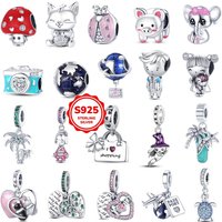 Charm 925 Pure Silver Pink Pendant Pink Ladybug Bead Pendant Bracelet Necklace Beads DIY Jewelry Accessories