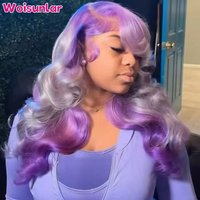 36 inches Ombre gray and purple Front Lace wigs human hair 13x4 Transparent Lace Body wave Black Women Natural Human hair wig