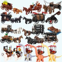 MOC Medieval Military Castle Knight Building Blocks Black White Warhorse Bricks Street View Compatible Figures Toys