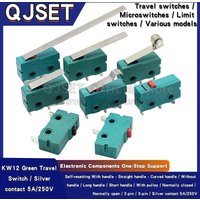5pcs Silver Contacts 5A 250V Microswitch KW12 Green Travel Limit Switch 2Pin/3Pin Switch KW11-3Z-2 Straight/Curved Handle/Roller