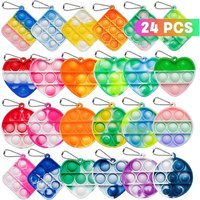 24PCS Pop Fidget Toys Partygeschenke 3 Form Pop Schlüsselanhänger Spielzeug Fidgets Packs Entspannende Stressabbau Sensorisches Spielzeug Geschenk für Mädchen Jungen
