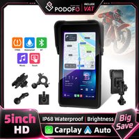 Podofo 5-calowy pionowy ekran Smart Motorcycle Display, bezprzewodowy Carplay, Android Auto, nawigacja, wodoodporność IP68, regulacja jasności BT, monitor motocyklowy 12V, obsługa wielu języków,