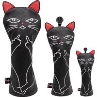 Aliennana-Black Golf Club Headcover Set, Cute Cool Cat 1, Driver Head Cover, Fairway, Hybird, 3Pcs Set