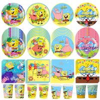 SpongeBobs SquarePants Birthday Party Decoration Tableware Kit Cup Plate Tablecloth Balloons Baby Shower Kids Party Favor Gifts