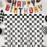 Race Car Happy Birthday Banner Checkered Flag Racing Theme Party Decorations for Kids Boys Birthday