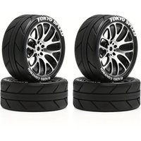 1/10 Scale RC Racing Wheels And Tires Set with 12mm Hex Metal Rims for Tamiya TT01/TT02/XV01/XV02 HSP HPI On-Road Car Upgrades