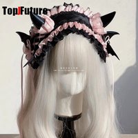 Halloween Women Ruffle Lace y2k girl gothic KC lolita devil horns cosplay Harajuku Punk hairbands hairband Lolita Headband