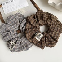 1/2pcs Plaid Scrunchie Teddy Bear Tag Vintage Casual Perfect Daily Retro Hairstyles Unique Hair Accessory Ideal Casual Bohemian