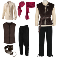 Men's Pirate Costume Set Vest Viking Banded Pants Headscarf Belt Renaissance Shirt Medieval for Women Men Captain Halloween