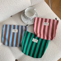 Contrast Color Women's Stripe Storage Bags Cute Large Capacity Female Cosmetic Bag Makeup Case Canvas Clutch Purse Handbags
