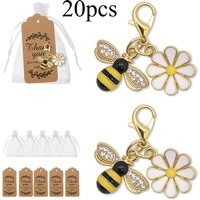 20Pcs Fashion Diamond Inlaid Little Bee Drip Oil Chrysanthemum Keychain Eugen Yarn Bag Blessing Card Independent Packaging Gift