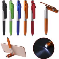 4 In 1 Multi-Function Touch Pen Ballpoint Pens With LED Light Folding Stand For Mobile Phone Holder Night Reading Stationery Pen