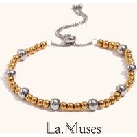 La.Muses Gold And Slver Two-color Bead Stainless Steel Women's Chain Bracelet Simplicity Women's Jewelry Christmas Gifts