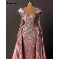 Elegant Beading Prom Dresses With Detachable Skirt Customized Cape Long Sleeves Women Evening Dress Engagement Party Gowns Robe