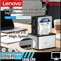 Lenovo Dual Bay HDD SSD Docking Station USB3.0 SATA Hard Drive Enclosure Offline Clone Duplicator for 2.5/3.5 Inch SSD HDD Disk