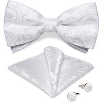 DiBangu Luxury Pre-tied Bowtie for Man Women Wedding Groom White Paisley Adjustable Men's Bow Tie Pocket Square Cufflinks Sets