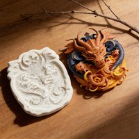 Coiled dragon pattern silicone mold, drop molding mold, for making resin and gypsum handicrafts, decorative pendants
