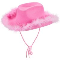 Combhasaki Women Cowboy Hats Adult Solid Feather Furry Trim Patchwork Wide Brim Hat Female Cowgirl Cap for Dating Party Club