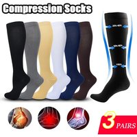 AliExpress NONE 3 Pairs Women&Men Compression Socks 15-20 mmHg Knee High Stocking for Cycling Running Nurses Medical Recovery Athletic Long Sock