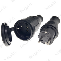 EU Rubber Waterproof Socket Plug Electrial Grounded European Connector With Cover IP44 For DIY Power Cable Cord 16A