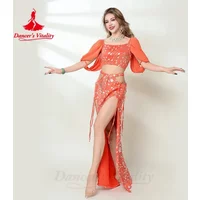Belly Dancer Costume for Women Half Sleeves Top+printing Long Skirt 2pcs Adult Oriental Belly Dancing Performance Clothing