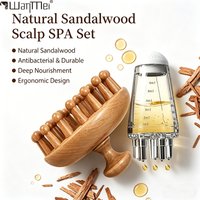 2Pcs Sandalwood Scalp Massage Brush + Oil Applicator Bottle, Ergonomic Wooden Head Massager for Hair Care, Anti-Static & Durable