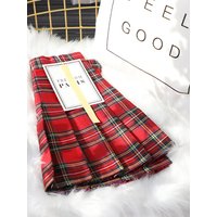 High Waist Plaid Pleated Skirt Women's Spring Autumn Summer A-Line Slimming School Style Red Short Skirt Pants