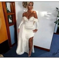 Customized Off The Shoulder Cocktail Dress Cocktail Gown Floor Length Formal Party Gown Beading Long Sleeves Wedding dress