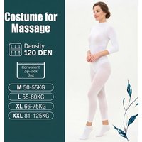 120 DEN Ladies White Full Body Vacuum Roller Massage Jumpsuit Pressotherapy Suit Seamless Slimming Contouring Leotard M L XL XXL