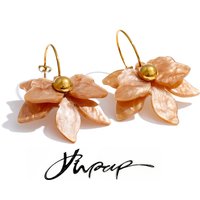 Yhoup 2026 Spring Y2K Mutil-color Acrylic Flower Petal Drop Earrings Stainless Steel Golden Young Charming Jewelry Waterproof