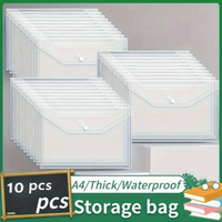 10 Pcs Clear A4 File Folders Large Capacity Storage Bag Snap Button Closure File Folders Durable Plastic Document Pouch