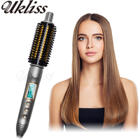 32mm Curling Iron Brush Ceramic Ionic Hair Curler Straightener Anti-Scald Volumizing Hair Iron Heated Brush Electric Hot Comb
