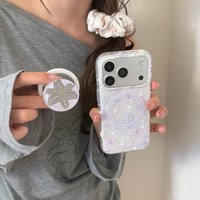 Romantic Purple Lily Flower Bow Pattern With Holder Magnetic Wireless Charging Phone Cover Case for iPhone 17 16 15 14 Pro Max