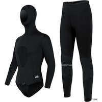 Men Spearfishing Wetsuit 3mm Neoprene Pant Top Wetsuit Hooded Super Stretch Hunting Snorkel Scuba Cool Water Surfing Floatsuit