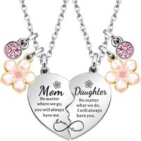2Pcs Mother Daughter Heart Matching Pendant Necklace Set Gifts for Mom Mothers Day Birthday Christmas Presents for Daughter Her