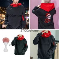 Anime Itadori Yuji Cosplay Costume Hoodie Jacket with Pink Wig Halloween Pullover Sweatshirt Unisex Casual Cosplay