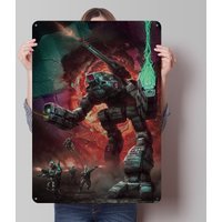 Mech Warrior Battle Scene Battletech Printed Poster Customized Retro Wall Art Vintage Metal Tin Signs for Luxury Decoration Home